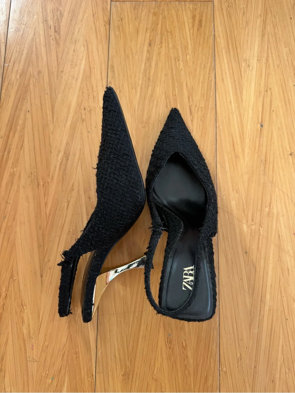 Zara black textured fabric kitten heels